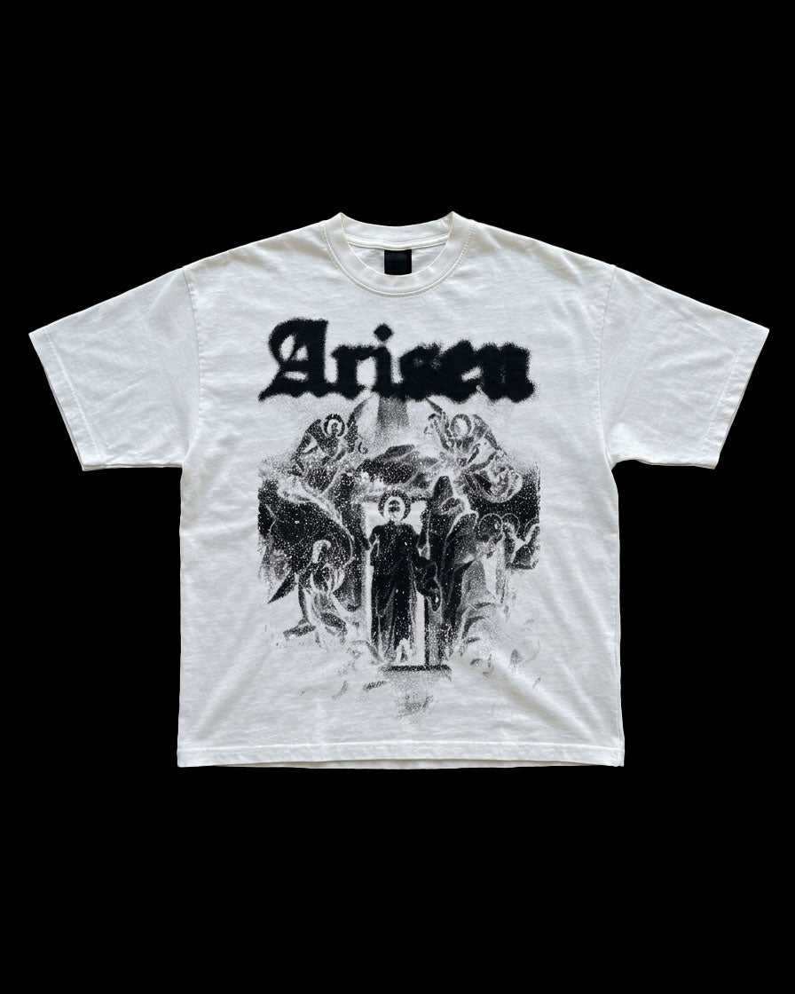 White Arisen Christian streetwear tee by Sinews, alternate view