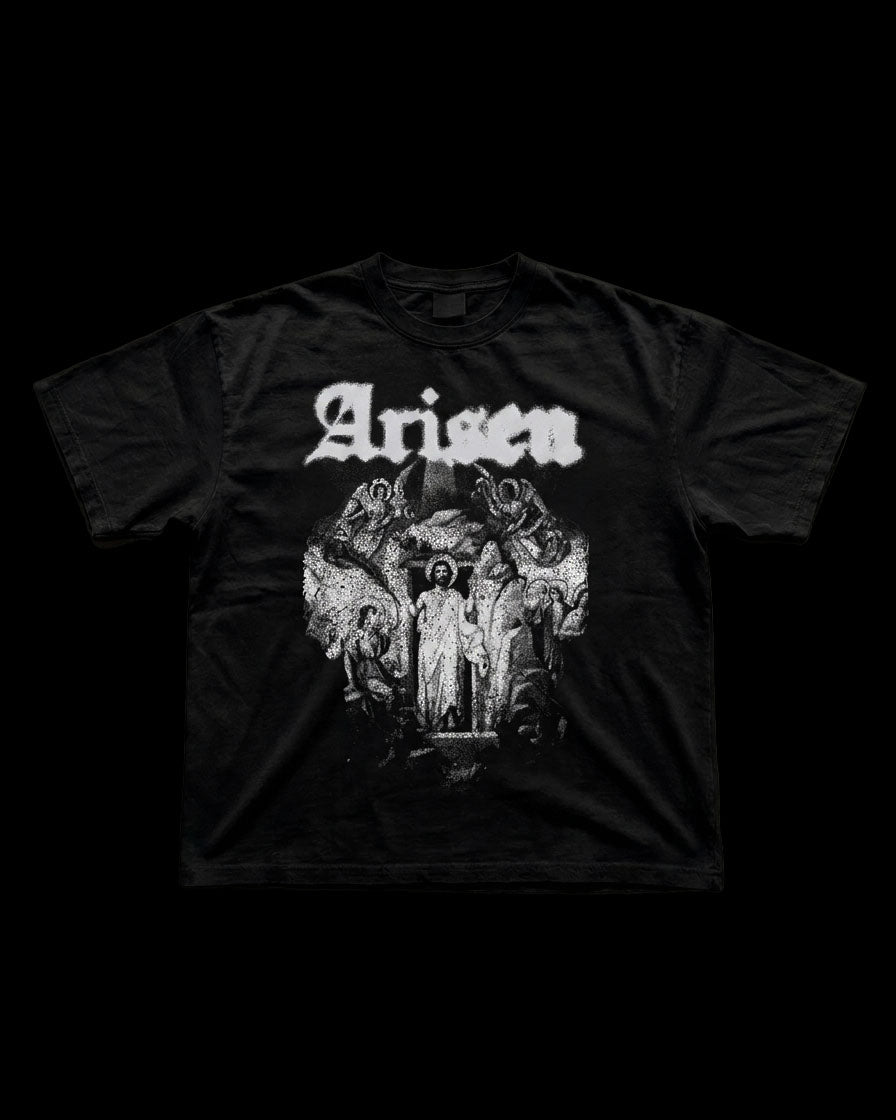 Black Arisen Christian streetwear tee by Sinews, alternate view