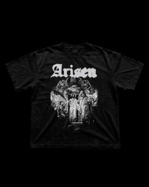 Black Arisen Christian streetwear tee by Sinews, alternate view