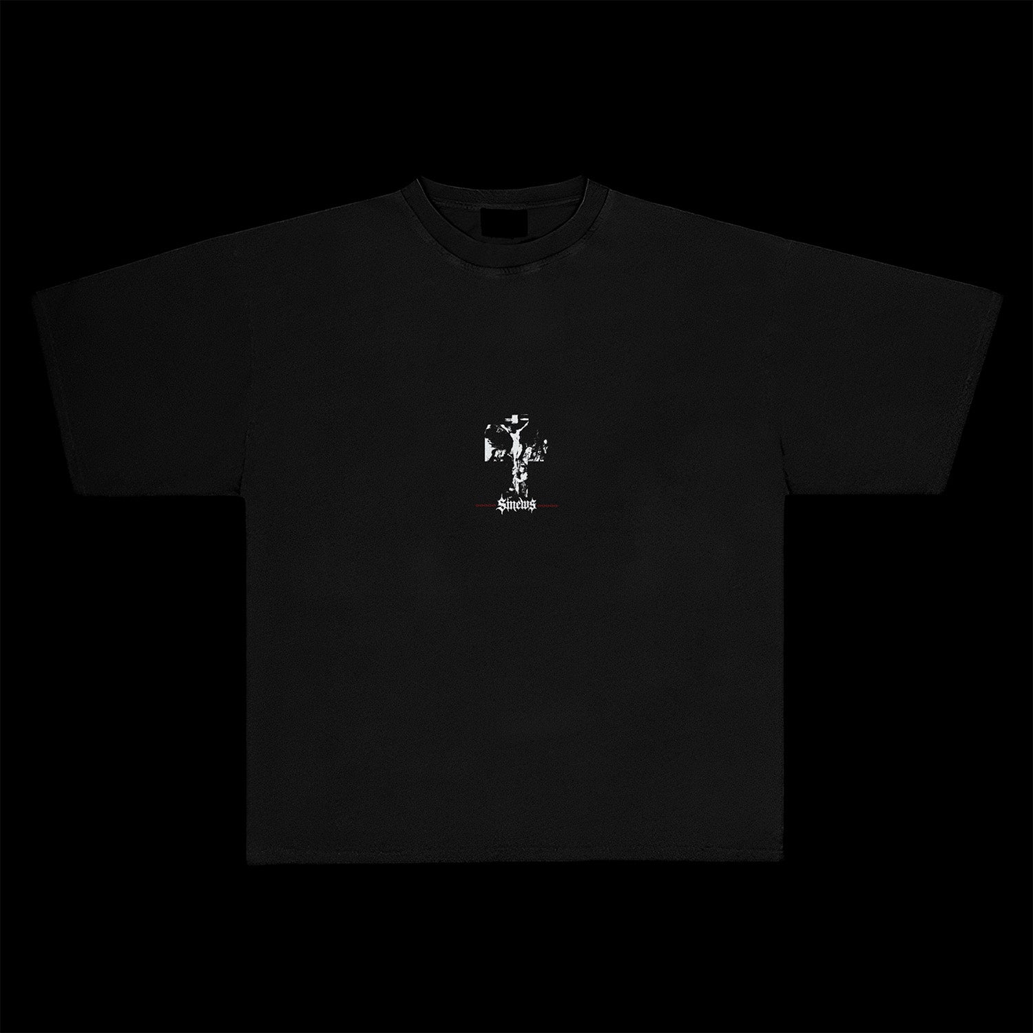 Gideon's 300 Christian streetwear tee, front view on black